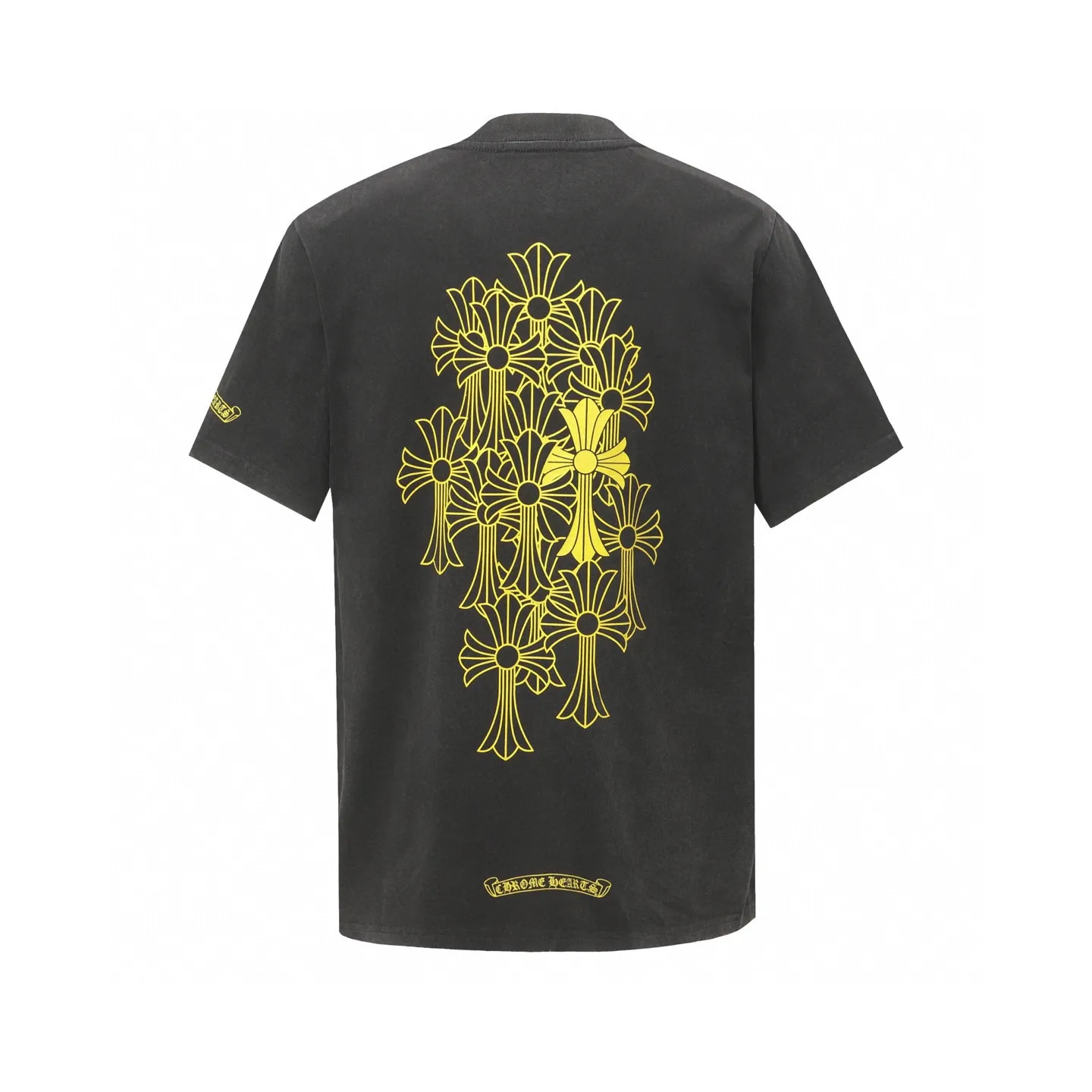 🅿️180 Chrome hearte/Chrome heart ch 25ss early spring new Sanskrit logo washed T-shirt short sleeves. A must-have item for daily commuting for men and women in light luxury. The correct version is welcome to compare. Detailed features ·280g 100% cotton double yarn jersey fabric ·Special thickened 32 pieces of double-strand 1x1 thread in the same vat ·Double-needle cross-stitch technology ·Original main mark washed hangtag COLOUR: Washed black SIZE：xs-l